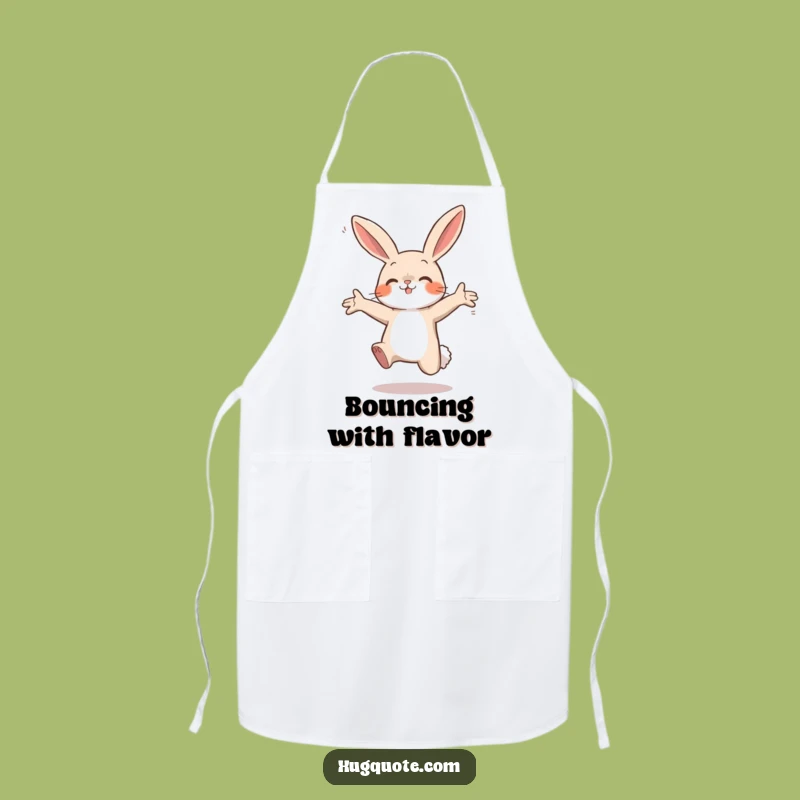 Funny Bunny Leap Apron: Eager Rabbit Chef Hugs Air - Kitchen Fun!