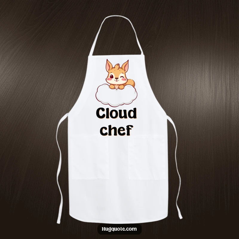 Funny squirrel apron showing a curious animal peeking from a hug-shaped cloud, adding a delightful and humorous touch to cooking activities.