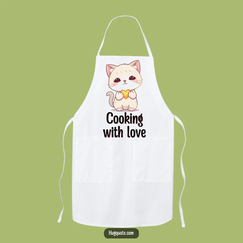 Funny Shy Cat Heart Apron: Kitten Chef Offers Love - Kitchen Sweetness!