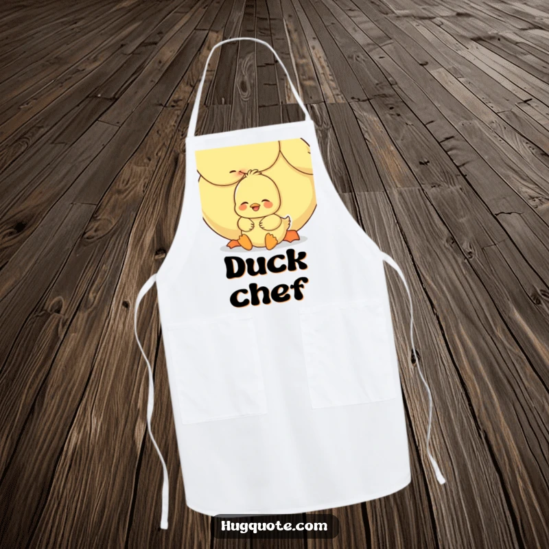 Funny duckling apron showing a sweet embrace between two ducks, adding a delightful and heartwarming touch to cooking activities.