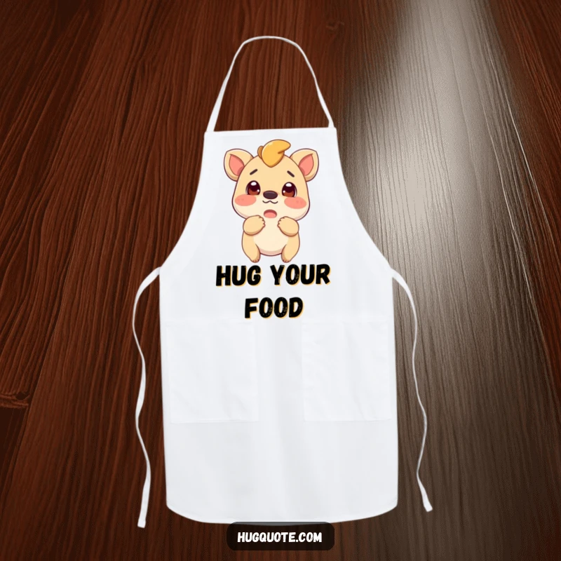 Funny apron featuring an excited creature looking curious, arms ready for a hug, perfect for a cheerful cooking experience.