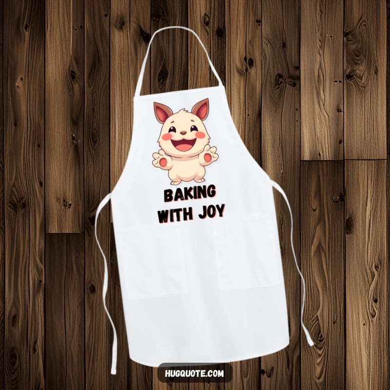 Funny apron featuring a creature beaming with a smile, holding out its paws, ready to assist in the kitchen with cheer.
