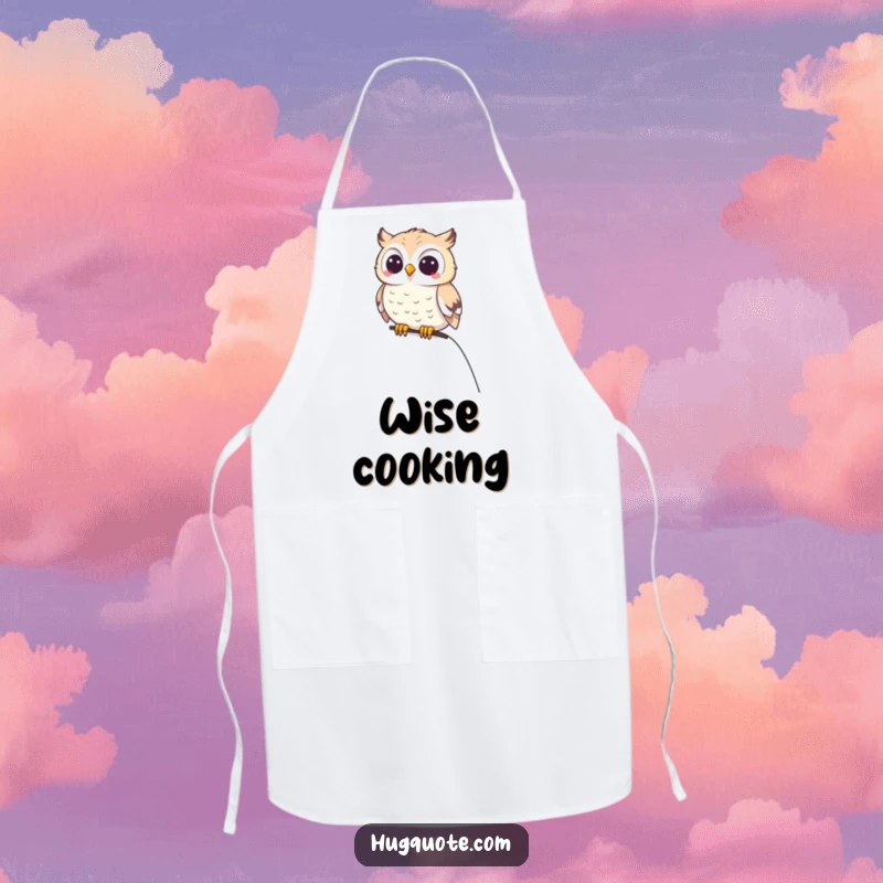 Funny small owl character perched happily on a shoulder while you cook on this humorous and practical apron.