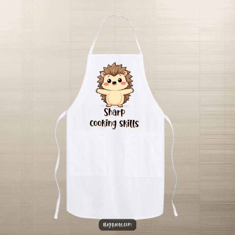 Funny hedgehog apron showing a kawaii hedgehog curiously extending its arms, inviting a hug, adding a cute and humorous touch to any kitchen activity.