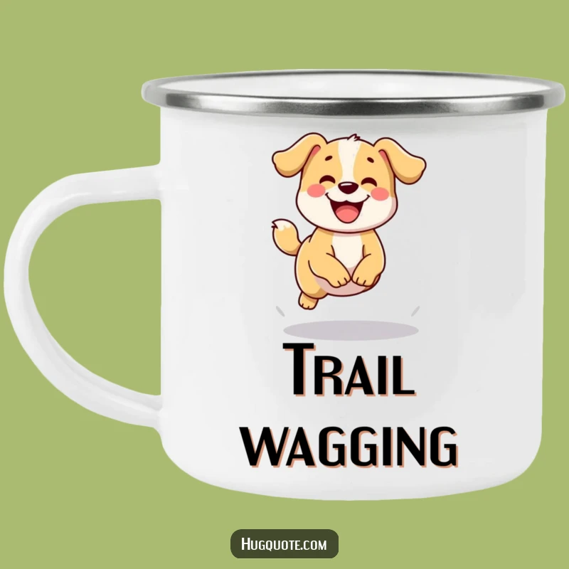 Funny Dog Jump Camping Mug: Pup Wags Tail - Adventure Buddy!