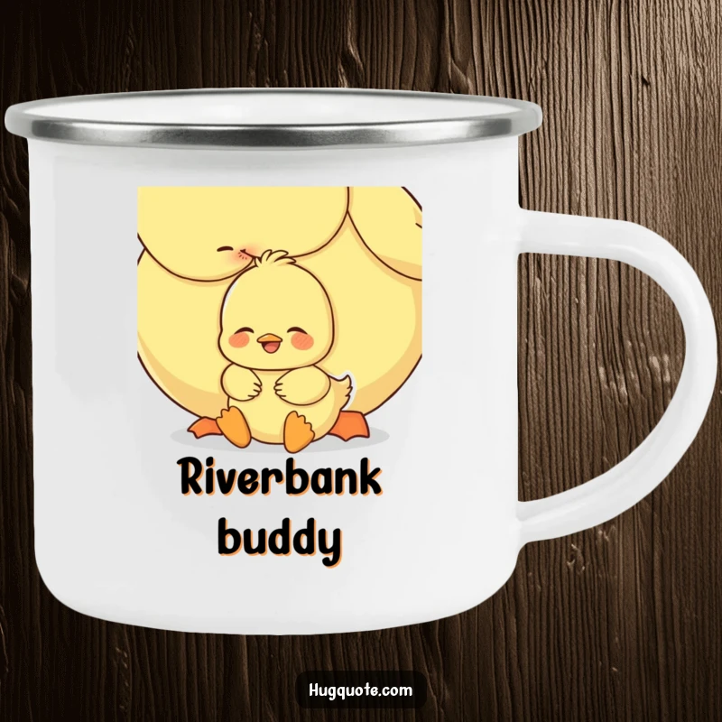 Funny duckling camping mug with a sweet embrace between two ducks, perfect for enjoying drinks during outdoor adventures with a touch of warmth.