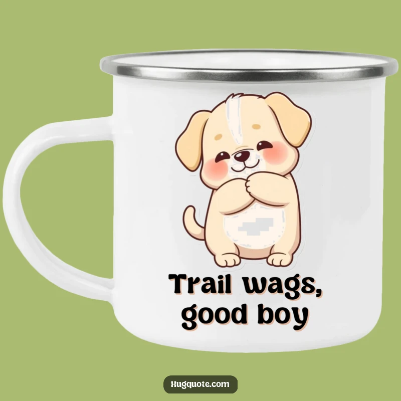 Funny Puppy Hug Camping Mug, Chubby Dog Character Cup for Happy Campers