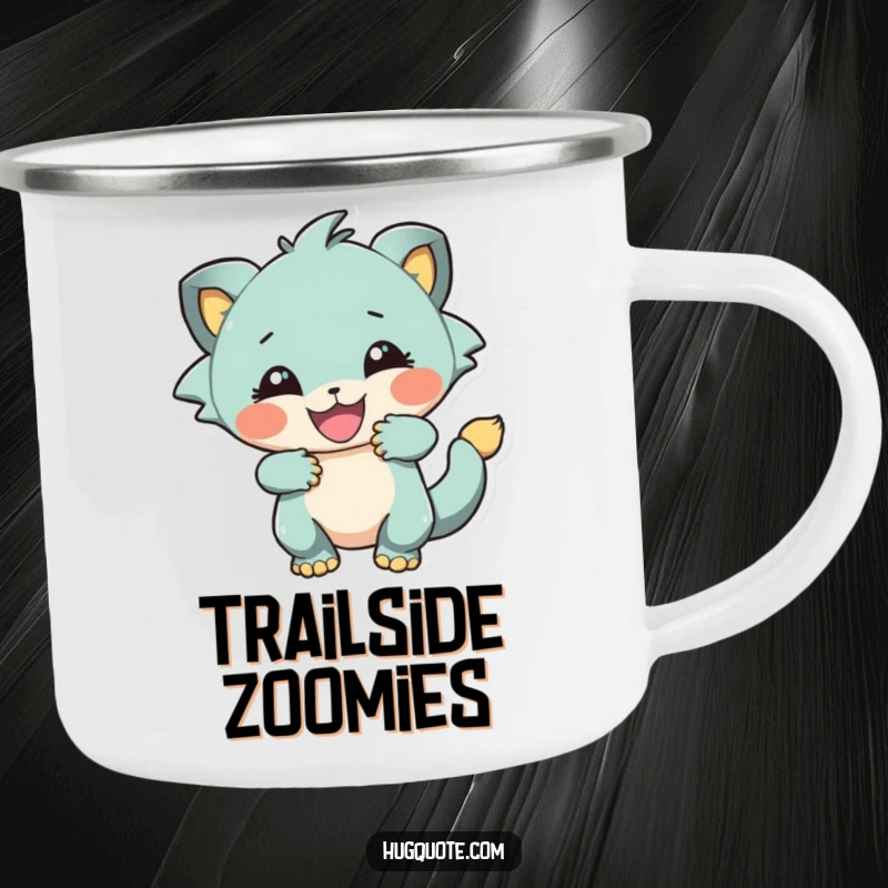 Funny camping mug featuring a creature in a playful, energetic embrace, perfect for outdoor fun and spirited sipping.