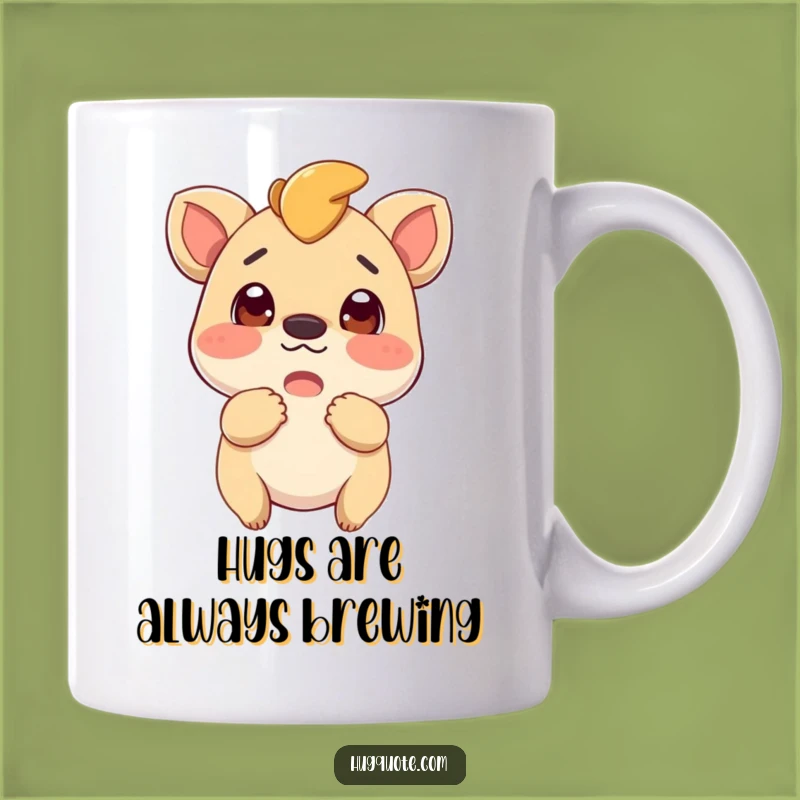 Funny Creature Hug Mug: Anticipate Warmth with this Excited, Curious Friend