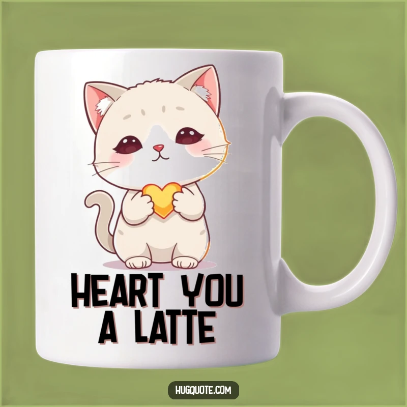Funny Shy Cat Heart Mug: Adorable Kitten Offers Love - Sweet Gift!