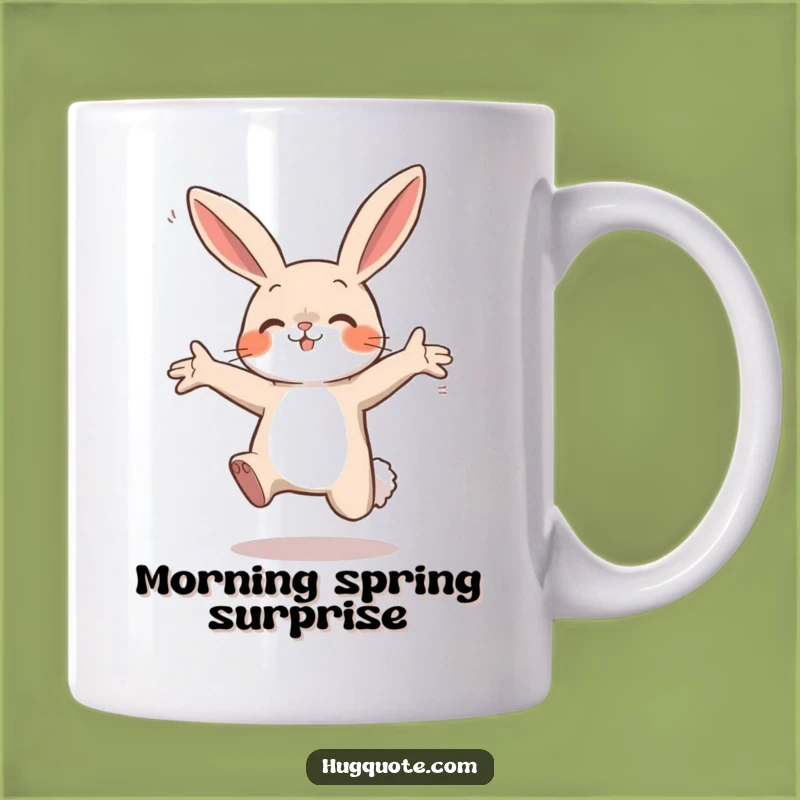 Funny Bunny Leap Mug: Eager Rabbit Hugs Air - Hilarious Greeting Gift!