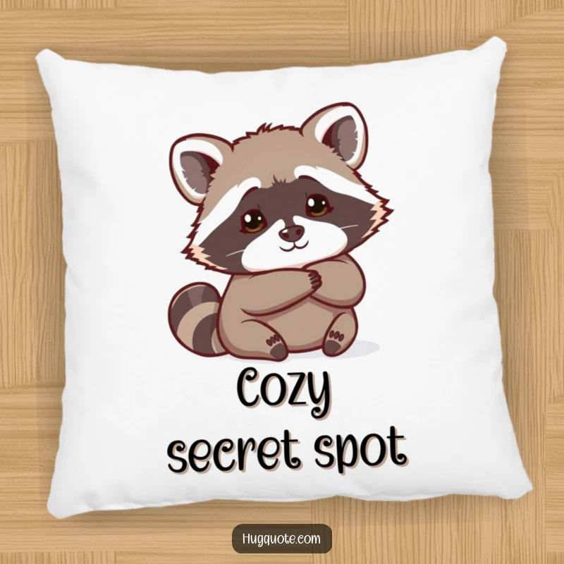 Funny Raccoon Pillow with a curious raccoon peeking from behind a hug, providing comfort and playful decor.