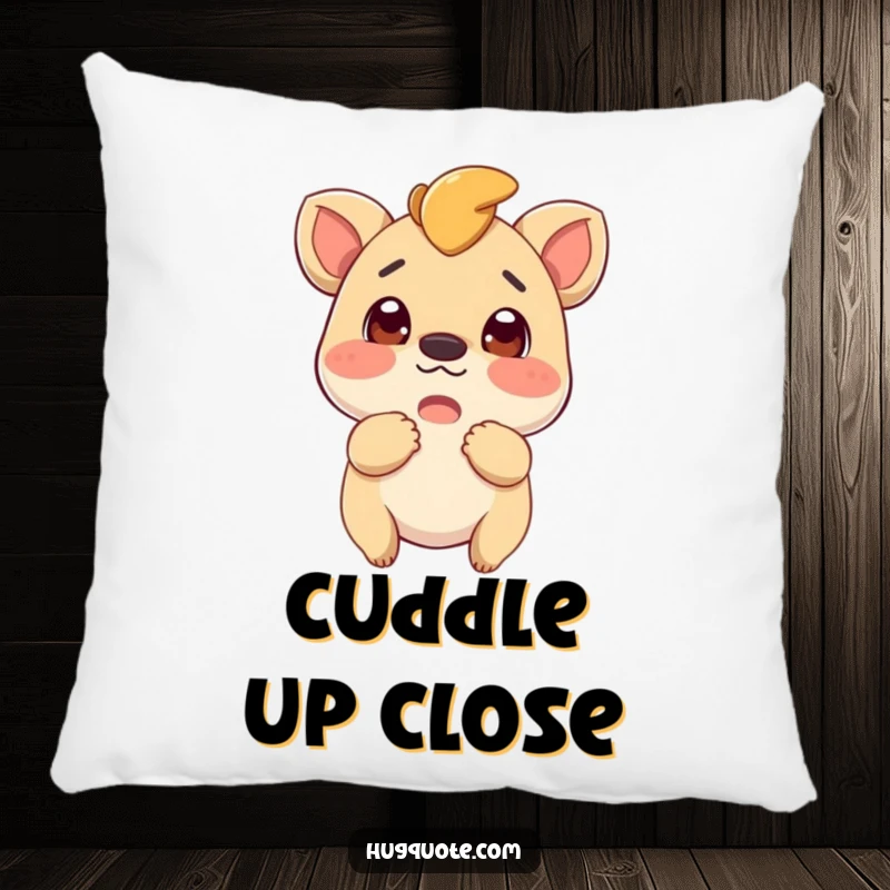 Funny pillow depicting a curious and excited creature ready to offer a soft, comforting hug.