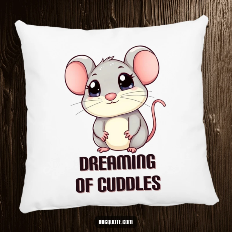 Funny mouse pillow with a kawaii mouse peeking with big eyes, ready for a hug, providing soft comfort and a touch of cute, humorous charm.