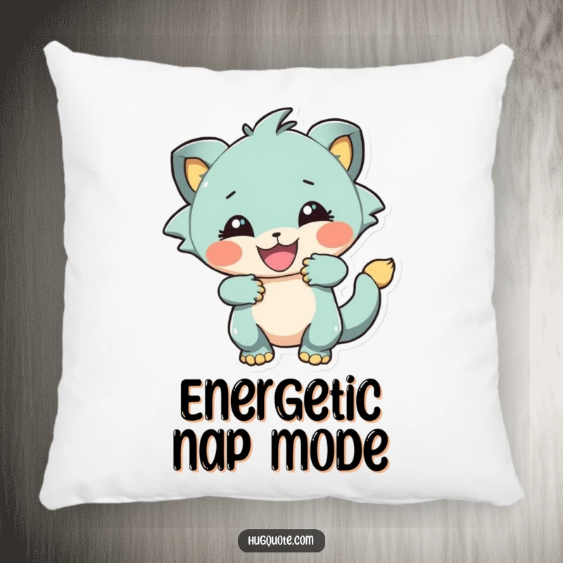 Funny pillow featuring a creature in a playful, energetic embrace, offering soft comfort and a cheerful vibe.