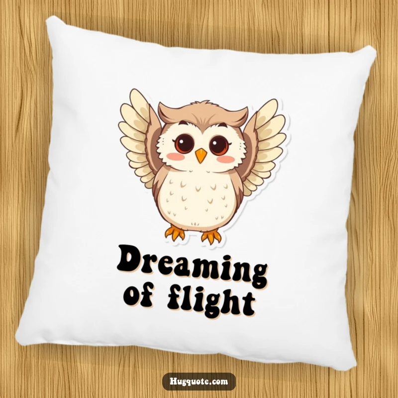 Funny pillow with a curious owl character softly hooting and extending its playful wings, perfect for cozy decor and gentle wisdom.