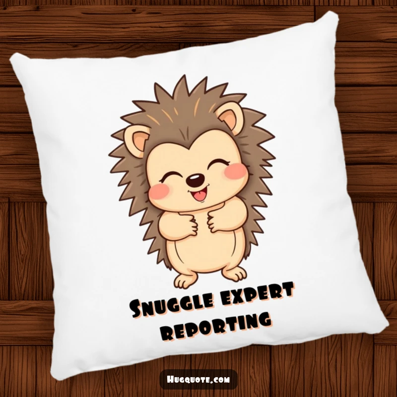 Funny pillow featuring a cheerful hedgehog character offering a welcoming hug with its paws, perfect for adding soft comfort and humor.
