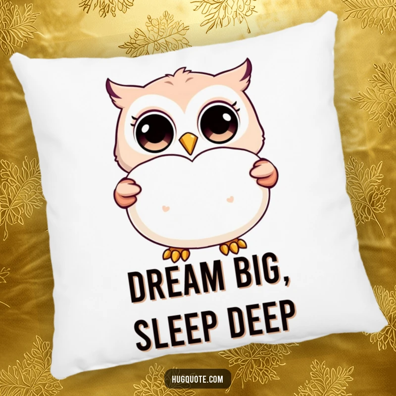 Funny pillow featuring a happy owl character with wide eyes, presenting a large, fluffy heart-shaped pillow for ultimate comfort.