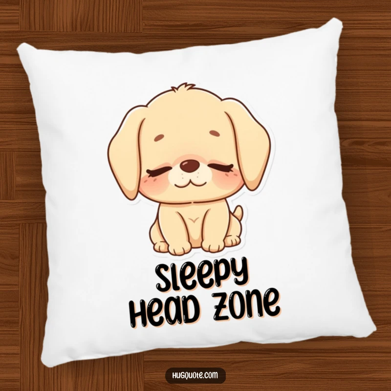 Funny pillow showing a cute puppy character giving a loving nuzzle with eyes closed, perfect for cozying up.