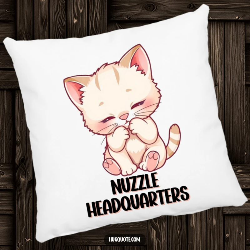 Funny pillow with a playful kitten character nuzzling into a fuzzy chest, designed for maximum comfort and heartwarming appeal.