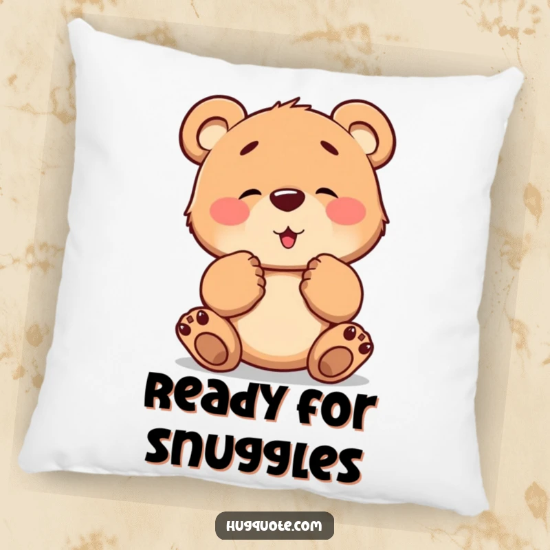 Funny pillow featuring a brave bear cub character tentatively extending its paws, offering a heartwarming and gentle hug.