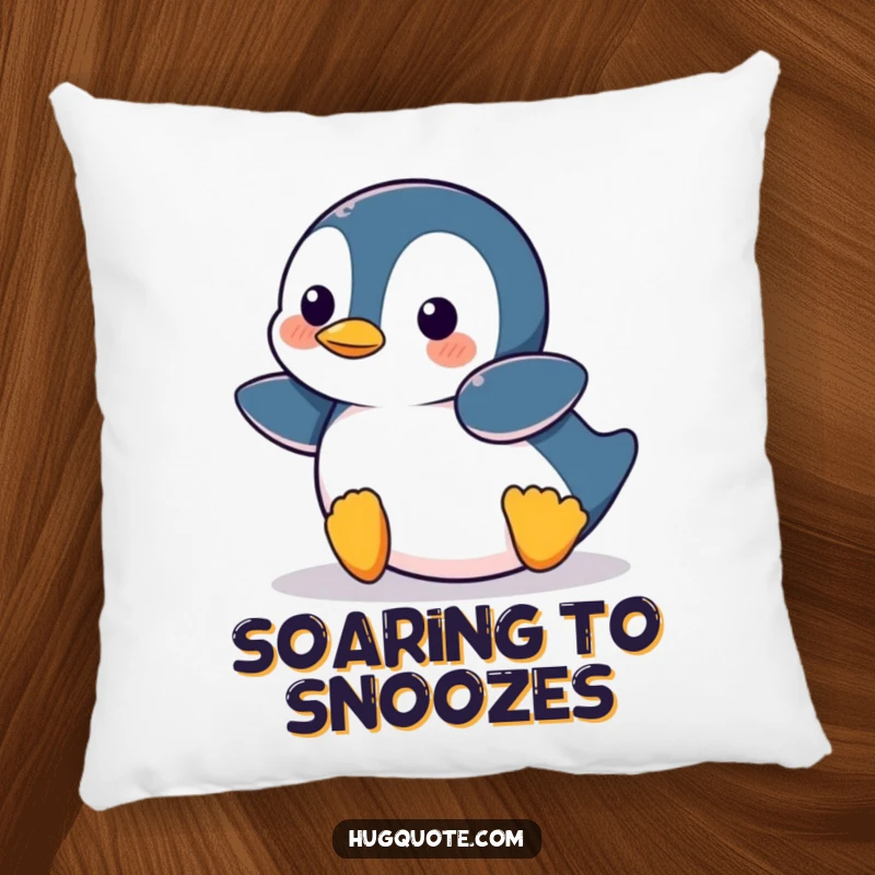 Funny Penguin character in a playful belly slide, offering plush comfort and cartoonish humor for a decorative pillow.