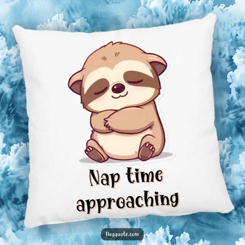 Funny sleepy sloth offering a gentle embrace on a plush pillow, perfect for cartoon comfort and relaxation.