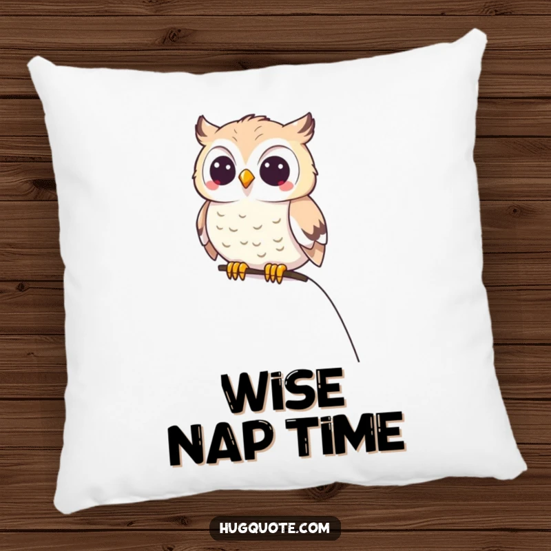 Funny small owl character perched happily on a shoulder, offering comfort and humor on a soft pillow.