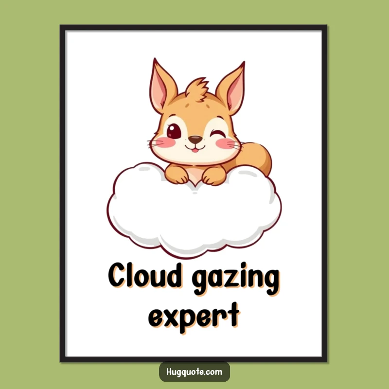 Funny Squirrel Hug Cloud Digital Art: Adorable Curious Wall Decor, Instant Download Gift