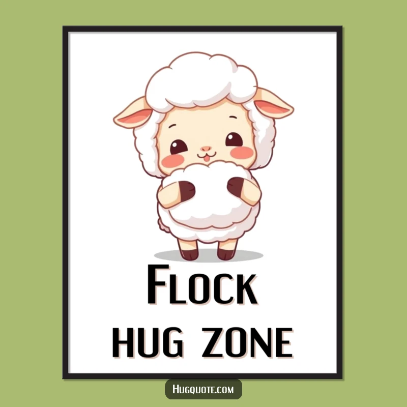 Funny Sheep Hug Digital Art: Adorable Fluffy Wall Decor, Instant Download Gift
