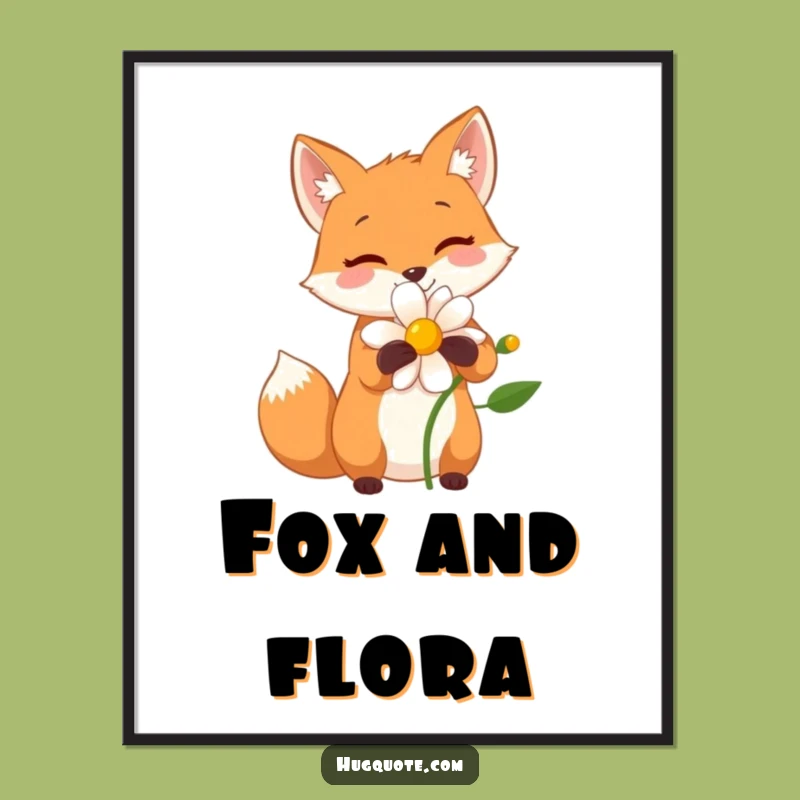 Funny Fox Flower Hug Digital Art: Instant Nature's Joy!