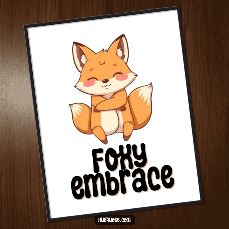 Funny digital art print of an energetic fox character wrapping its arms around another, ready for instant download and playful decor.