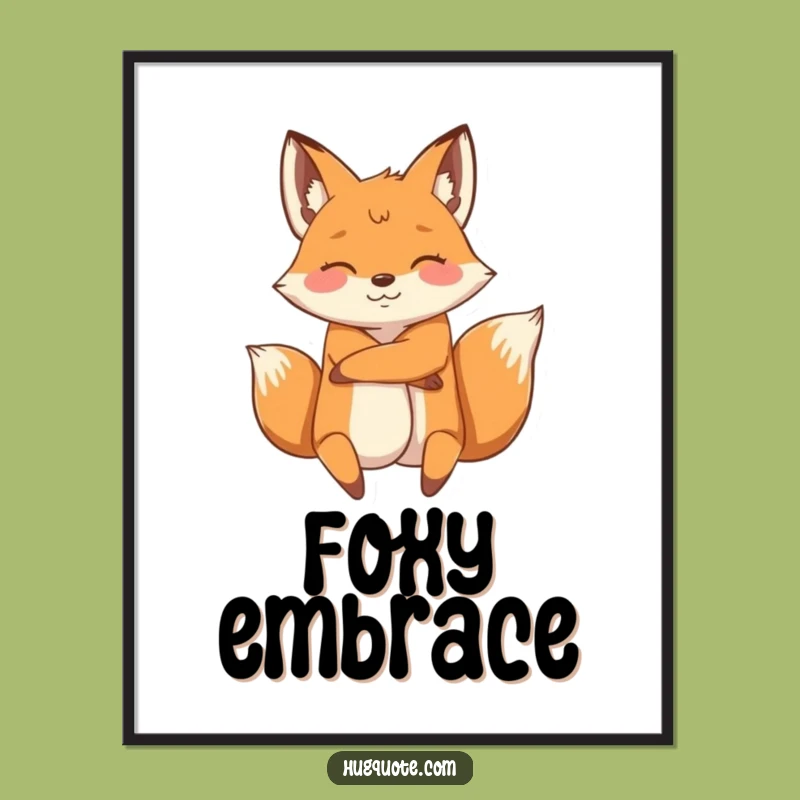 Funny Fox Hug Digital Art Print, Energetic Character Instant Download for Fun Decor