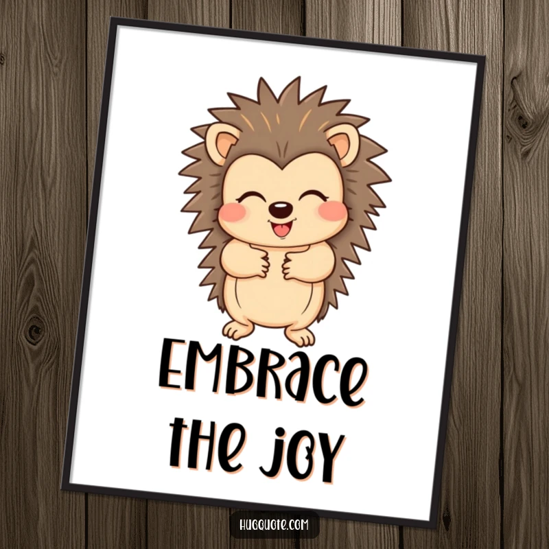 Funny digital art print of a cheerful hedgehog character offering a big hug with its paws, ideal for instant, joyful decor.