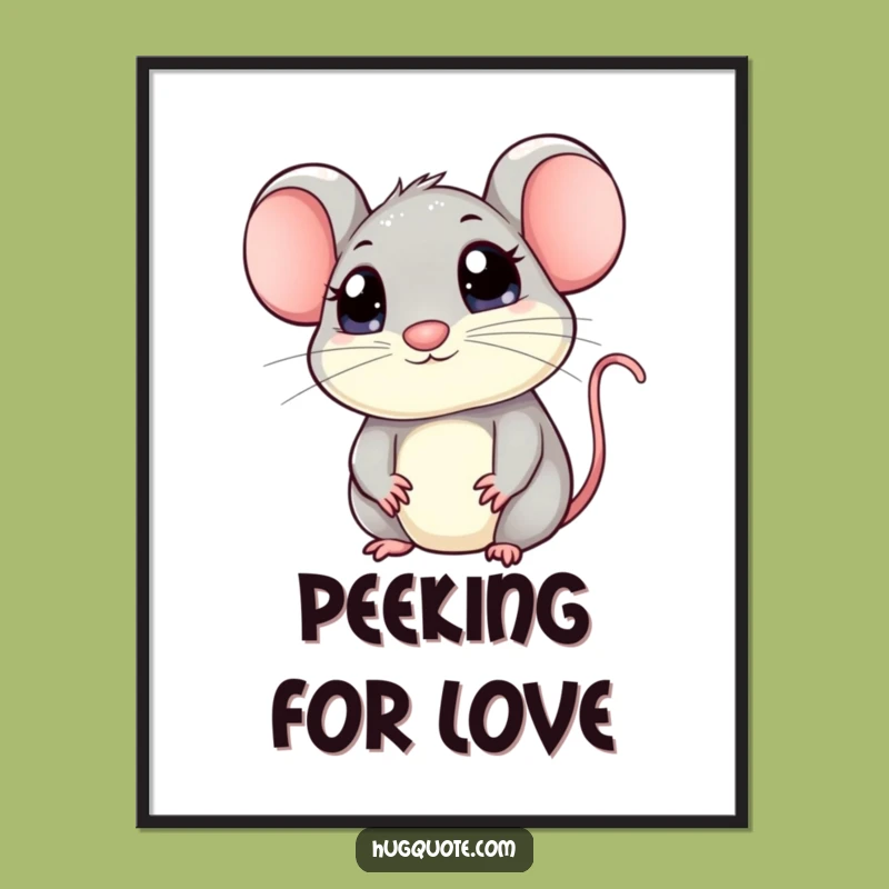 Funny Kawaii Mouse Peeking Hug Digital Art - Cute Wall Decor Gift