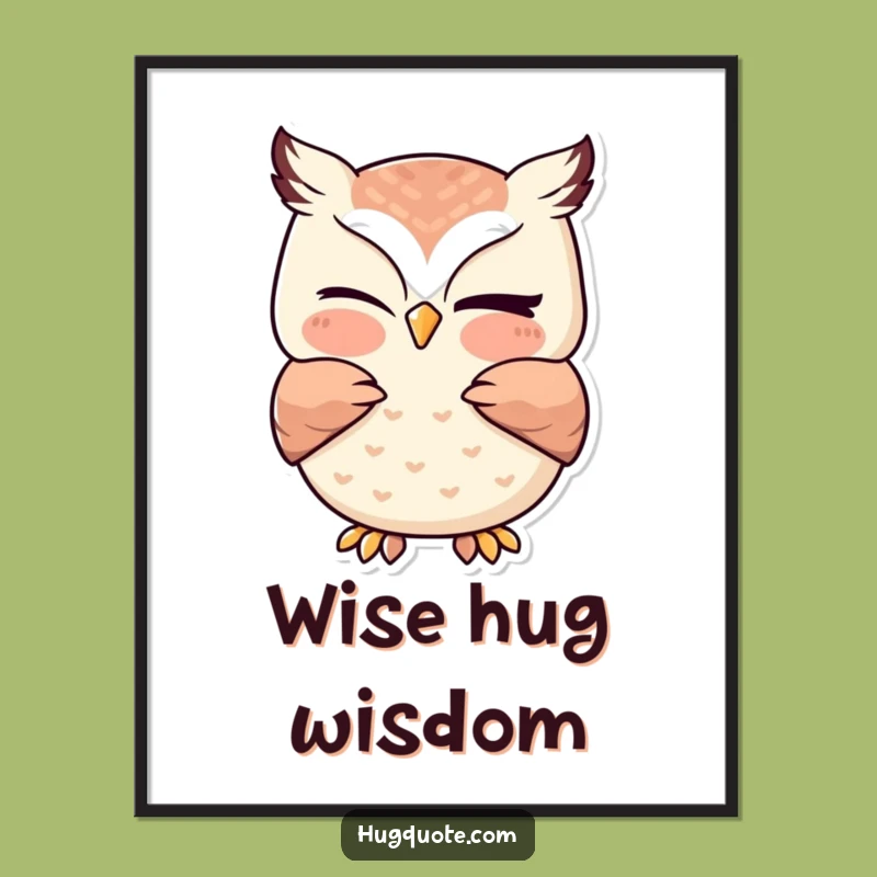 Funny Kawaii Owl Winking Hug Digital Art - Cute Wall Decor Gift