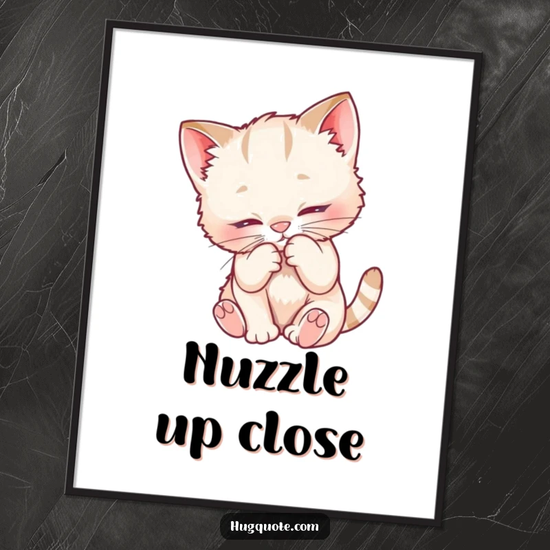 Funny digital art print of a playful kitten character nuzzling into a fuzzy chest, perfect for instant download and cozy home decor.