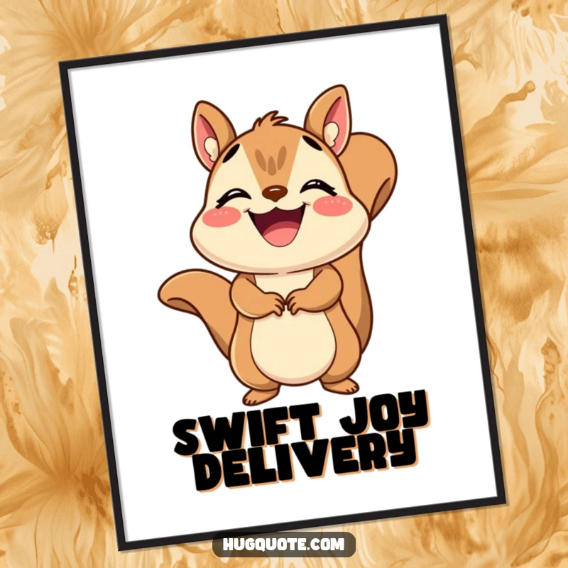 Funny Squirrel Digital Art Print showing a grinning squirrel giving a quick, joyful embrace, ideal for instant wall decor.