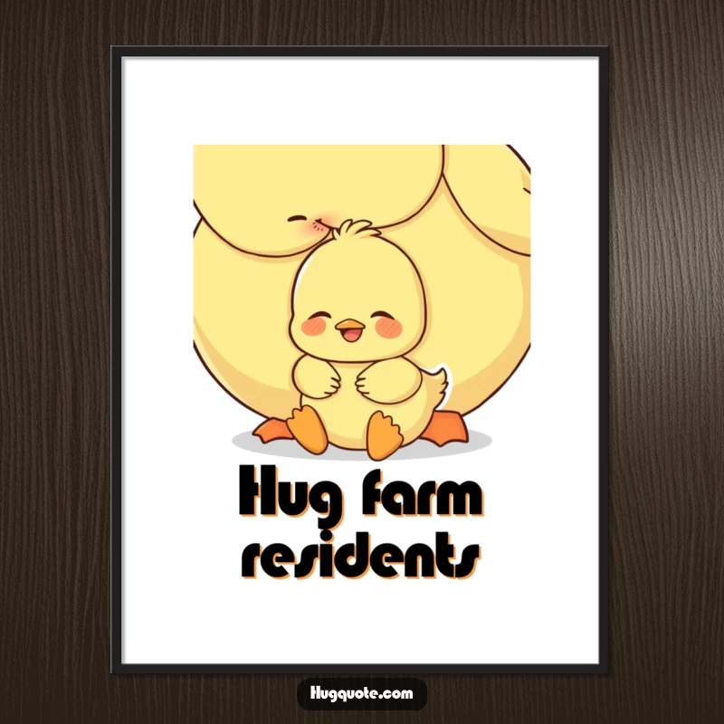 Funny duckling digital art print showing a sweet embrace between two ducks, ideal for adding heartwarming and tender decor.