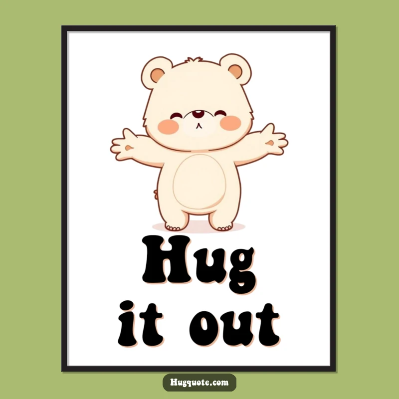 Funny Bear Hug Digital Art Print, Adorable Fluffy Character Instant Download
