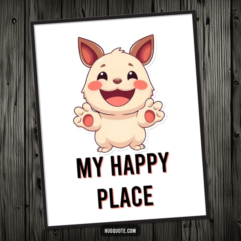 Funny digital art print of a beaming creature holding out its paws, designed for instant download and joyful home decoration.