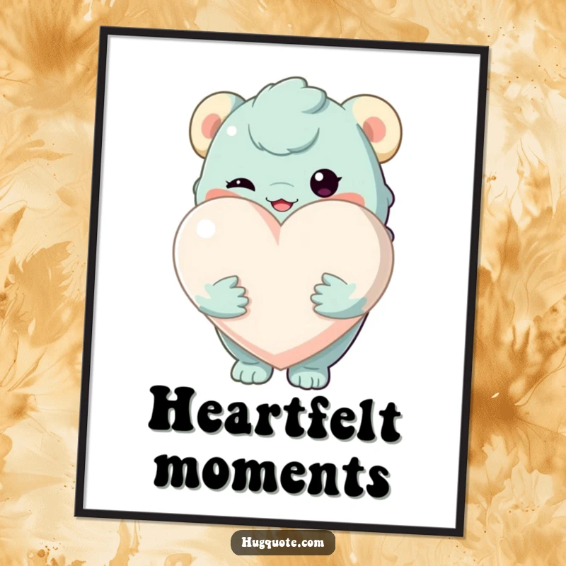 Funny digital art print of a creature holding a large, soft heart, perfect for instant download and heartfelt decor.