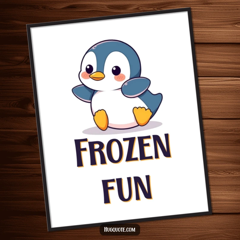 Funny Penguin character in a hilarious belly slide, designed as a vibrant and downloadable cartoon art print.