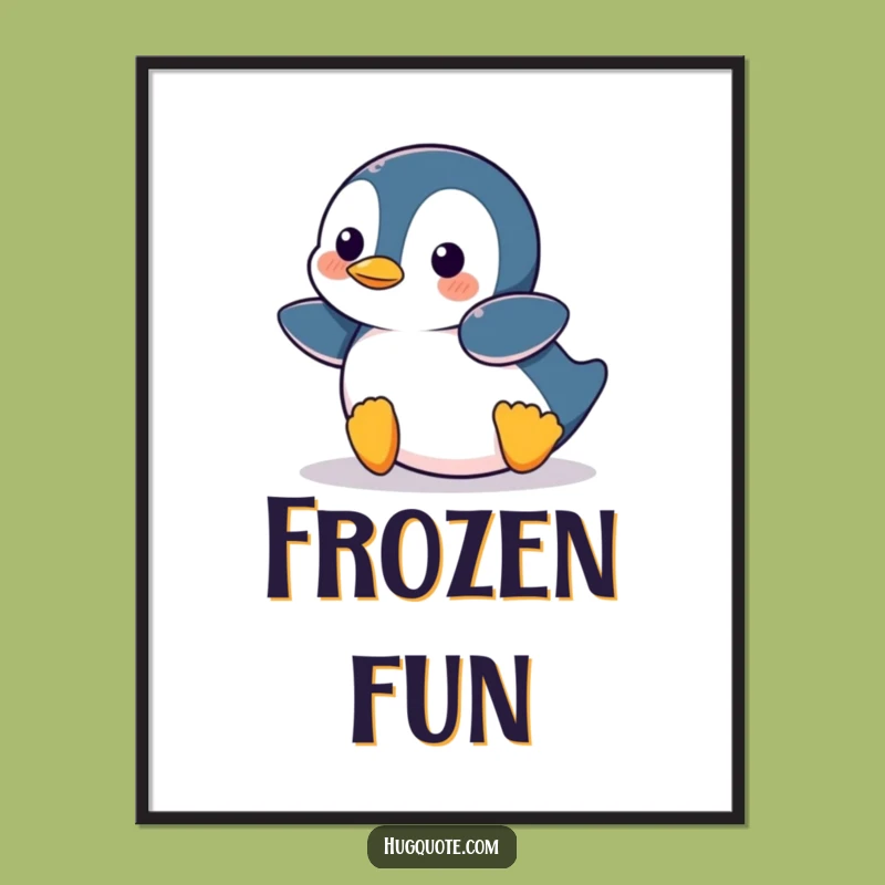Printable Funny Penguin Belly Slide Art: Instant Cartoon Cheer Gift