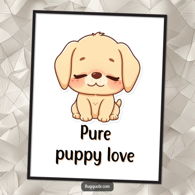 Funny digital art print of a cute puppy character giving a loving nuzzle with eyes closed, radiating sweetness.