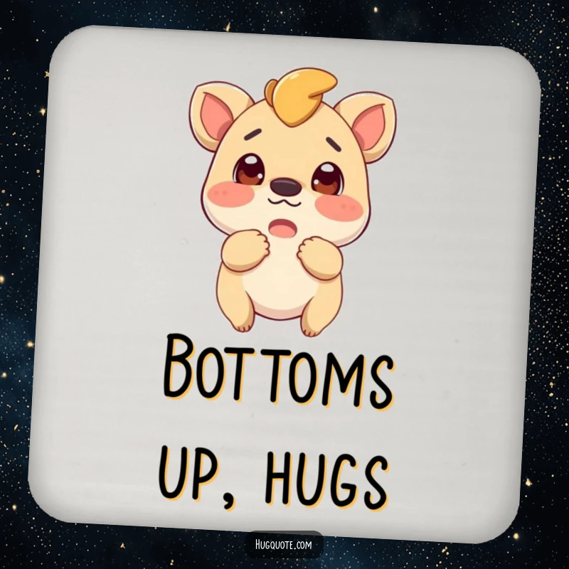 Funny drink coasters of an excited creature ready for a hug, adding warmth and protection to your table setting.