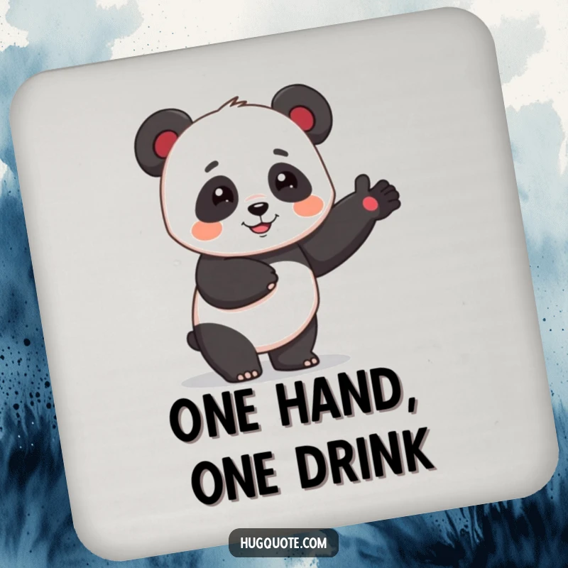 Funny panda character giving a gentle hug on a drink coaster, offering cartoon charm and surface protection.