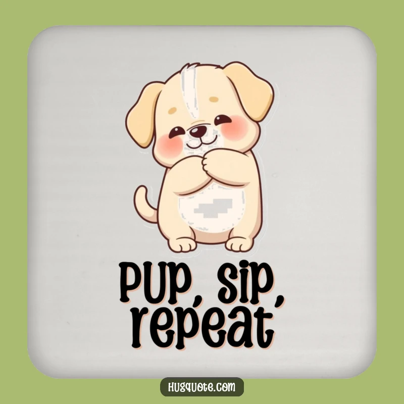 Funny Puppy Hug Drink Coaster, Chubby Dog Art for Happy Tables