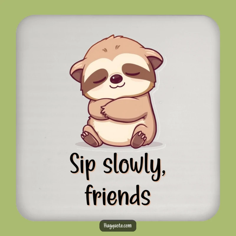 Funny Sloth Embrace Drink Coaster: Cartoon Calm Gift