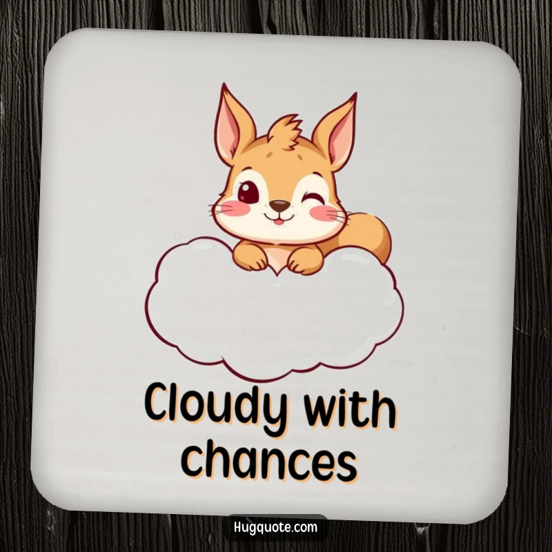 Funny squirrel coaster with a cute character peeking from a hug-shaped cloud, offering stylish and humorous protection for drink surfaces.